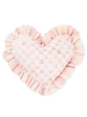 NEW MacKenzie-Childs Rosy Heart Stripe Ruffle Throw Pillow 17in